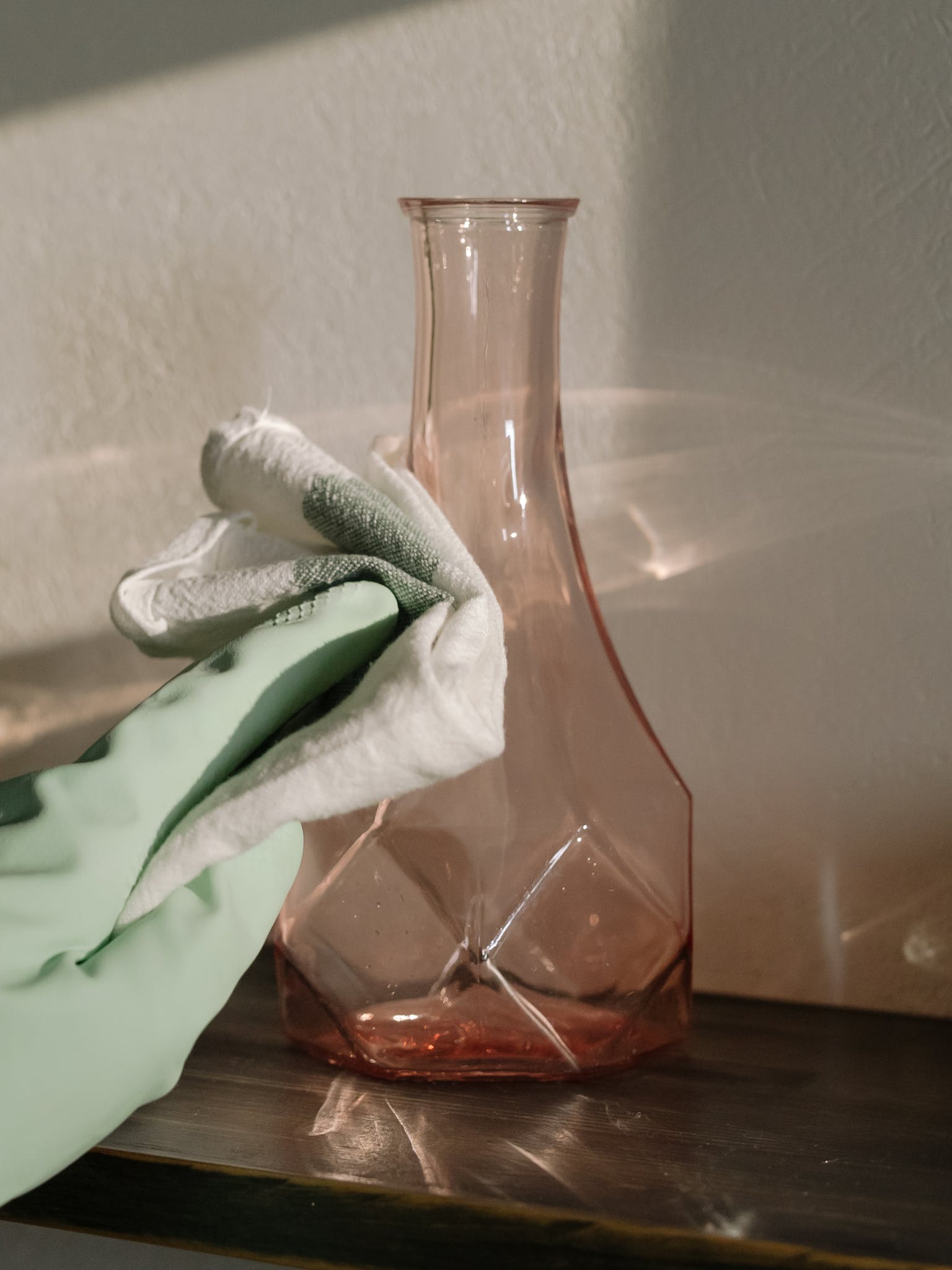 Green and White Textile on Clear Glass Vase